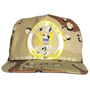VTG 1991 Desert Storm War Camouflage Military USA Flag Eagle Militaria Hat NEW